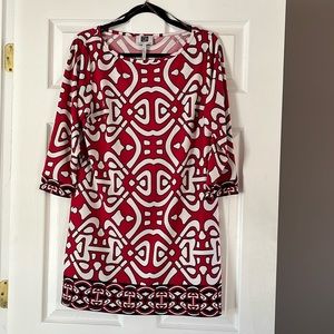 Red, white & black polyester dress